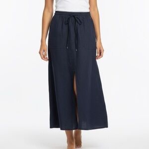 Ralph Lauren Skirt with Slit Front & Back Elastic Waist & Draw String Navy XS